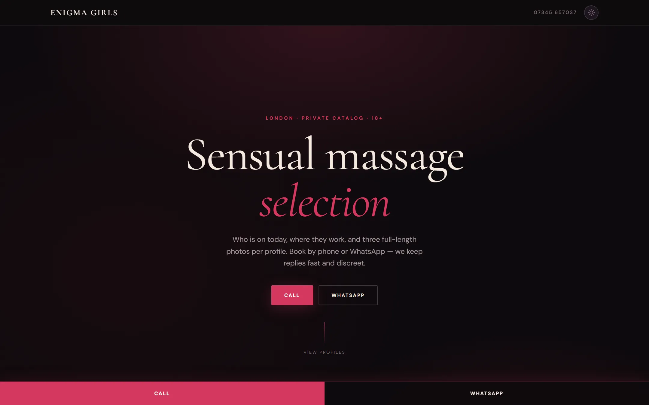 Screenshot of the Enigma Girls website homepage